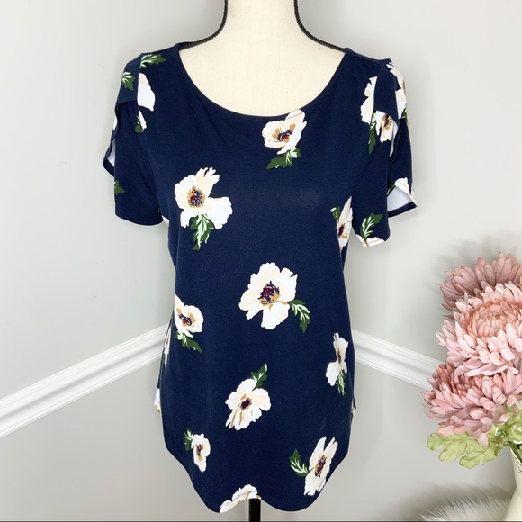 Ann Taylor Tops - ANN TAYLOR Blue Floral Tulip Sleeve Blouse